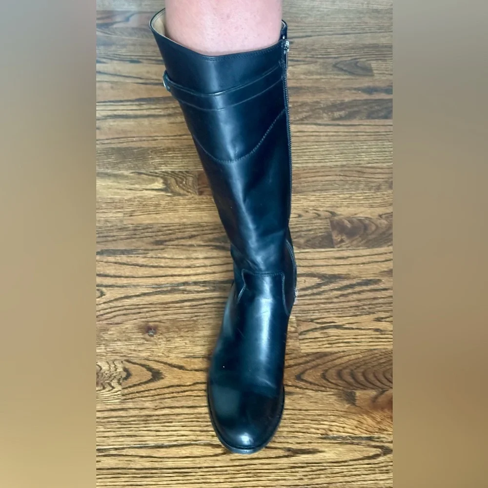 FRYE Molly Button Black Leather Equestrian Tall Knee High Zip Up Boot